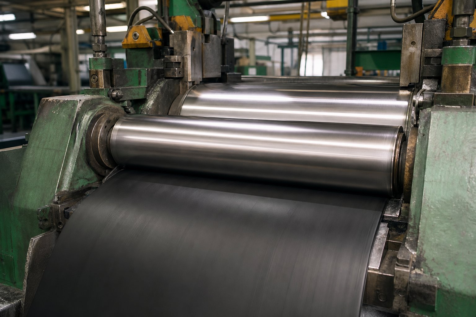 Two-roll mill producing rubber sheet stock in a compound room