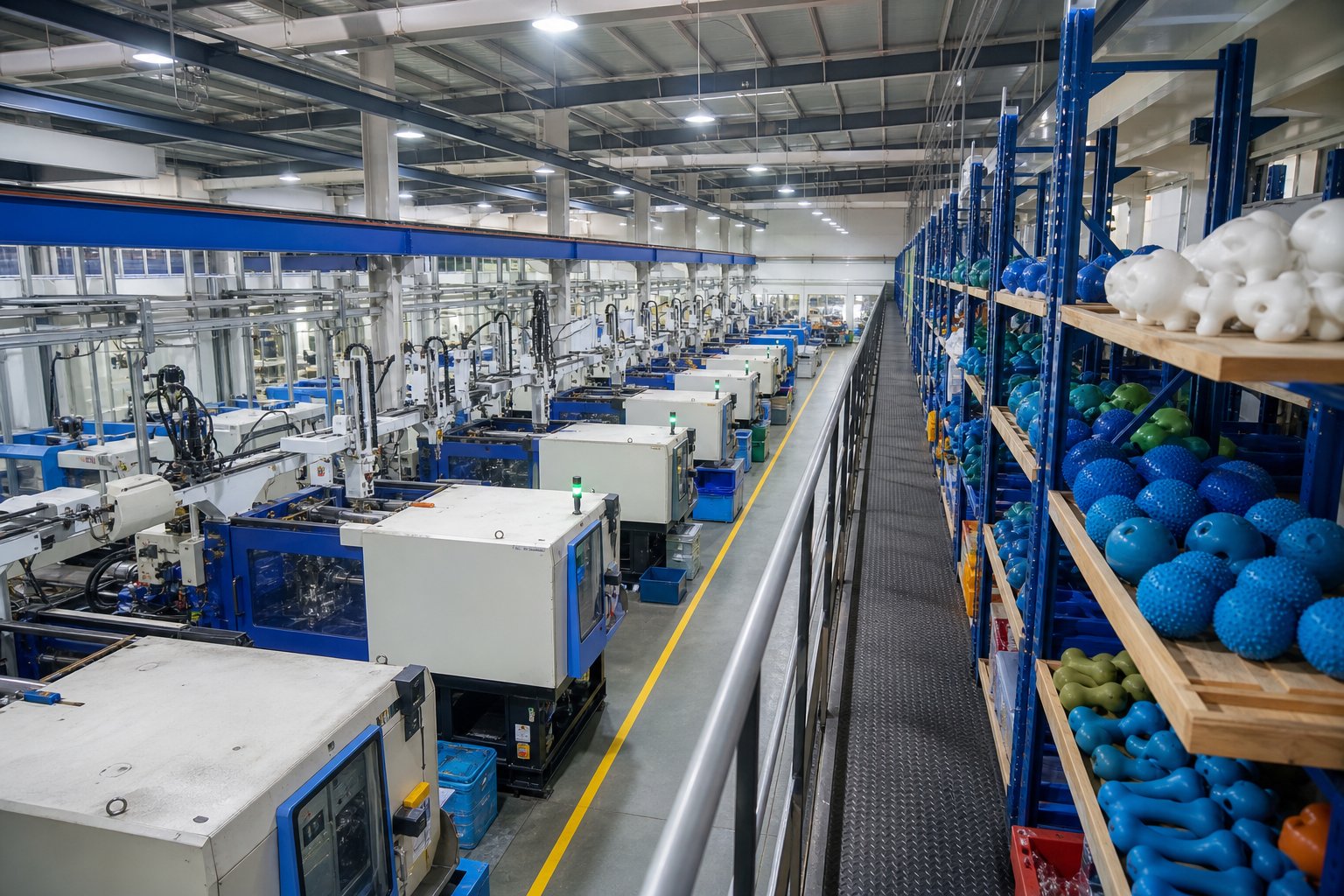 Walkway view over a pet toy factory production floor